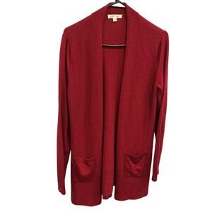 Orvis Womens Merino Wool Open Cardigan Size Small Long Cola Red Holiday Fall
